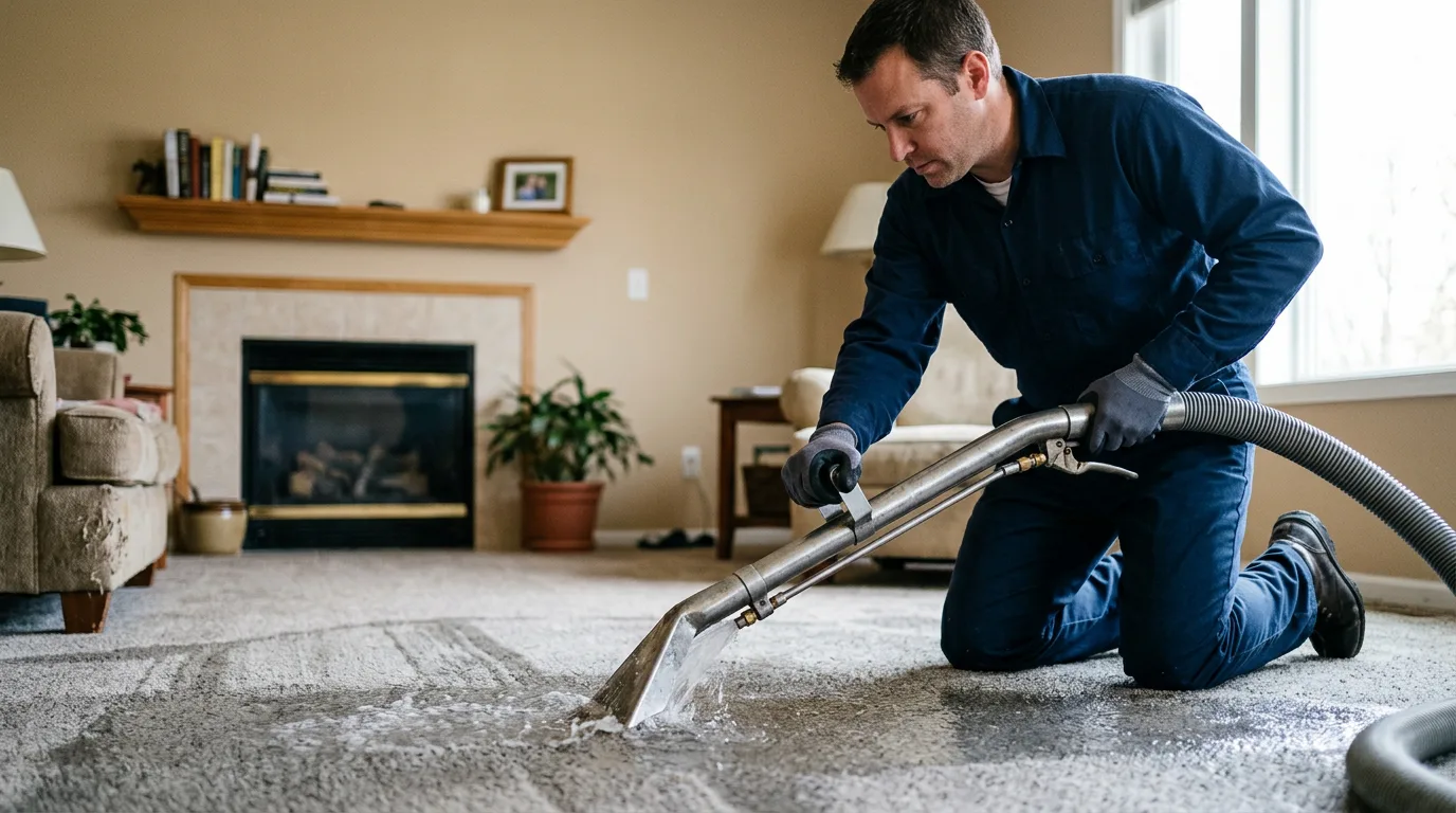 Water damage restoration technician working near Clifton Hill, MO